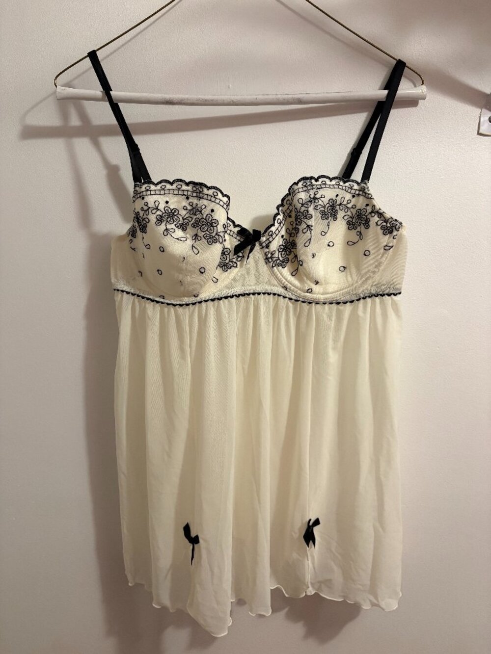 Gilligan & O'Malley Ivory Floral Lace Babydoll Chemise Size XL